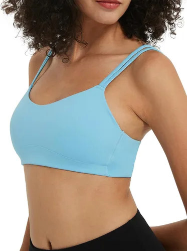 Vista 3 de Attifall Sujetador deportivo corto con copa BC, de bajo impacto, con correa de espagueti, para yoga, gimnasio, entrenamiento