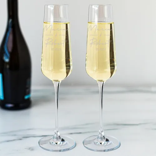 Vista 8 de Copas de champán de boda personalizadas, juego de 2, copas de brindis Mr & Mrs para novia y novio, nombre y fecha grabados, regalos personalizados
