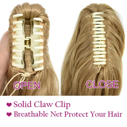 Vista 4 de LYRICAL HAIR Extensión de cola de caballo sintética para mujer, con cordón ajustable, pinza de mandíbula, larga, rizada, ondulada, extensión de cola