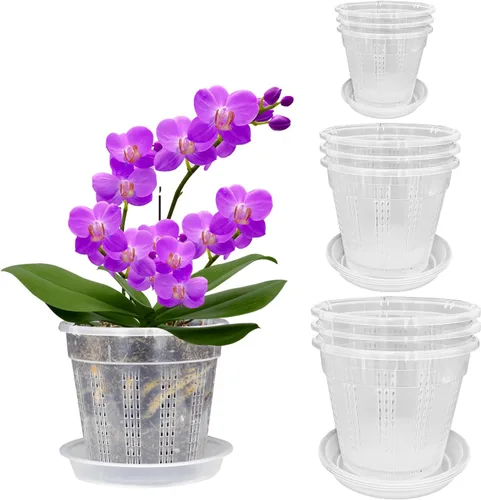 Vista 17 de Maceta de orquídeas con platillos, 4 de cada una de 4.3" y 5.5" macetas de orquídeas con agujeros, 8 piezas de macetas de plástico transparente