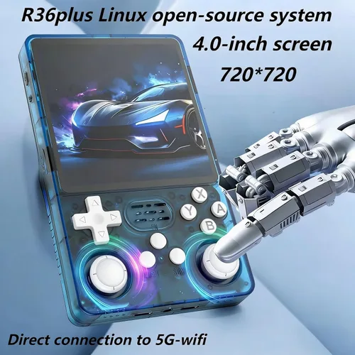 Vista 2 de R36plus - Consola de videojuegos portátil, consola de juegos retro portátil con pantalla IPS de 4.0 pulgadas, sistema ArkOS, más de 15000