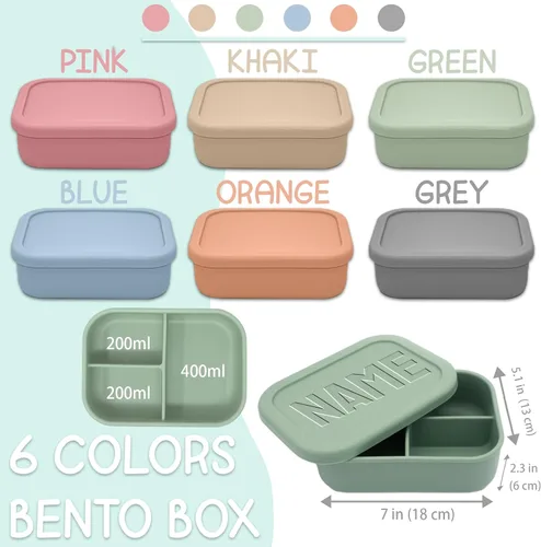 Vista 2 de xrlsg Caja Bento personalizada de silicona con 3 compartimentos para el trabajo, viajes, microondas, congelador, lavavajillas