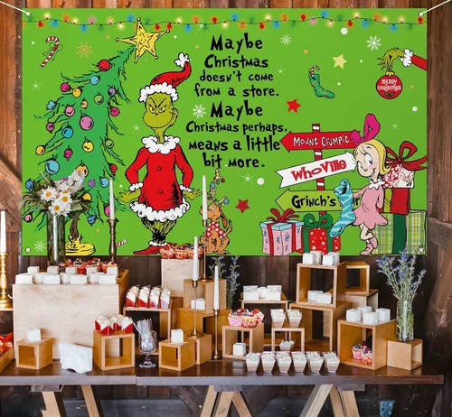 Vista 5 de Nepnuser Telón de fondo de cabina de fotos de Feliz Navidad, elfo verde, decoraciones de Navidad, suministros de fiesta de invierno, decoración