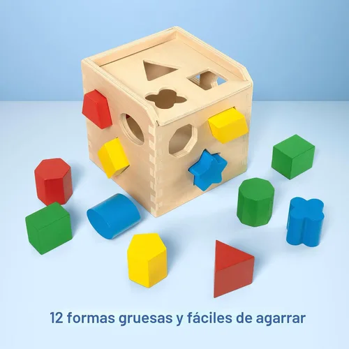 Vista 6 de Melissa & Doug Cubos de formas de Clasificación Clásico Juguete de Madera, Juguete de Desarrollo, Forma Fácil de Agarre, Construcción de Madera