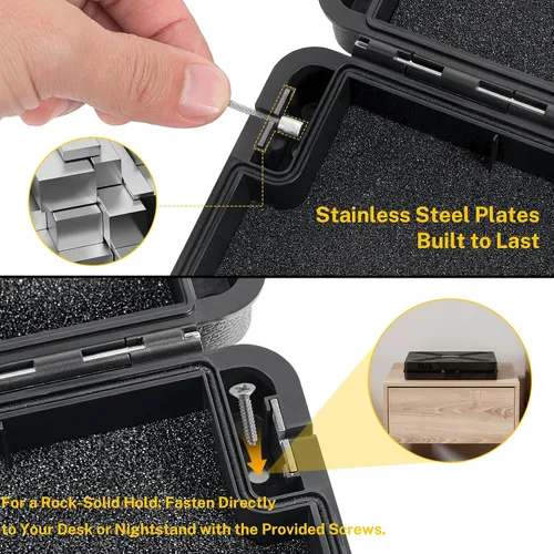 Vista 6 de Caja fuerte para pistola de mano, cerradura mecánica con candado TSA, caja de bloqueo de pistola montada de acceso rápido para mesita de noche