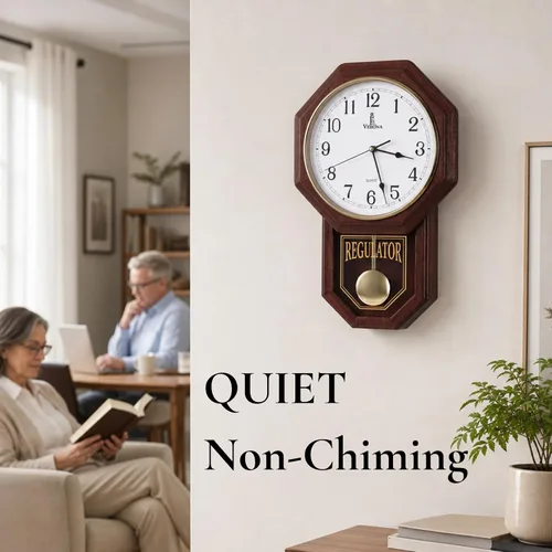 Vista 5 de Reloj de pared de péndulo, reloj regulador de madera real, silencioso Madera oscura
