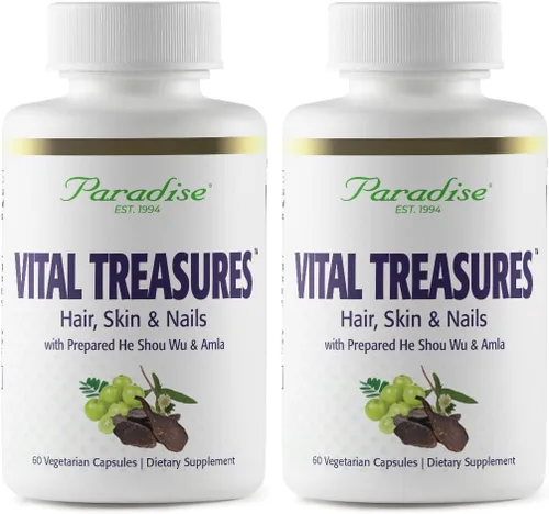 Vista 3 de Paradise Herbs Suplemento Vital Treasures, soporte para la piel y las uñas, súper potente, ultra puro, vegano, sin OMG, sin gluten, 60 cápsulas