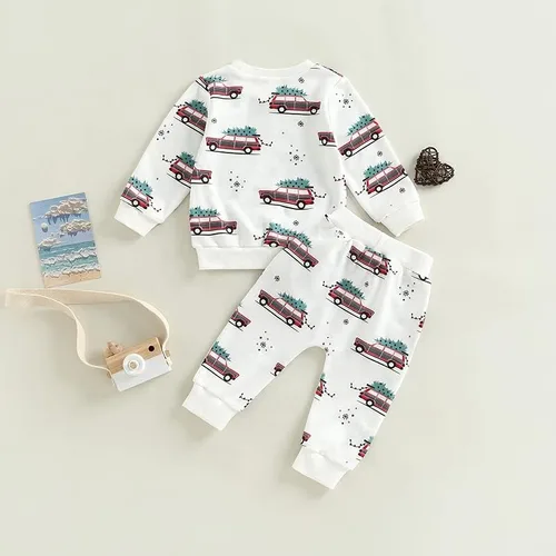 Vista 3 de Ropa de Navidad de manga larga con cuello redondo y pantalones lindos para invierno