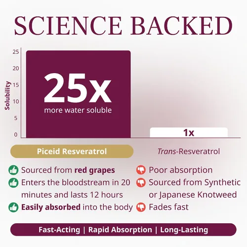 Vista 5 de VINIA Cápsulas de suplemento de resveratrol Piceid. Aumenta el flujo sanguíneo y el óxido nítrico. Presión arterial y apoyo a la salud cardíaca