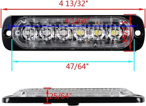 Vista 3 de Barra de luz estroboscópica Universal muy delgada de 6 LED, color ámbar / blanco, Modo de 16 parpadeos, luz de Advertencia para camionetas, autos