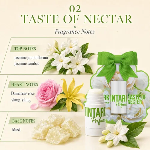 Vista 2 de Tintark Taste of Nectar - Bálsamo de perfume sólido para mujer, 0.18 oz Fragancia sólida en barra de tamaño de viaje con notas de jazmín sambac