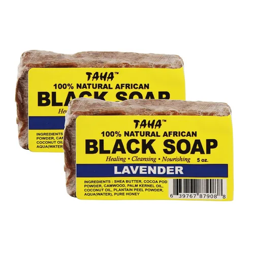 Vista 9 de Taha Barra de jabón negra africana, orgánica y 100% natural, calmante e hidratante, limpieza saludable, ideal para manchas, acné, cuero cabelludo