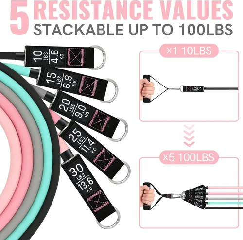 Vista 2 de Aihoye Bandas de resistencia para entrenamiento, bandas de ejercicio con asas, bandas elásticas para ejercicio, bandas de entrenamiento con anclajes
