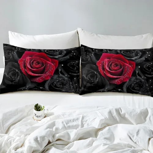 Vista 7 de Feelyou - Juego de funda de edredón con estampado floral de rosas - Juego de ropa de cama con flores románticas para dormitorio de niños, niñas