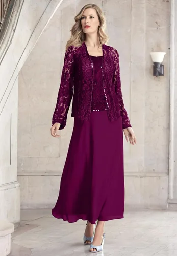 Vista 6 de Roaman's Vestido chaqueta de encaje con cuentas de talla grande para mujer