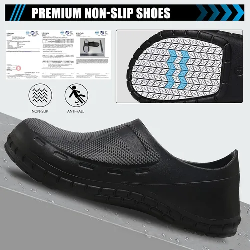 Vista 3 de Zapatos de chef para hombre, antideslizantes, resistentes al aceite, zapatos de trabajo, cómodos zuecos de enfermería para jardín, cocina