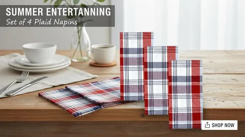 Vista 2 de Lintex Home Bargains Plus - Servilletas de tela patrióticas para celebración, juego de 4 Rojo Blanco y Azul, Algodón, Servilleta Americana Tela A