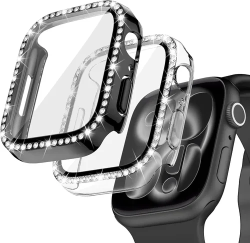 Vista 22 de Goton - Pack de 2 Fundas Bling para Apple Watch con Protector de Pantalla 40mm SE 3/2/1, Series 6/5/4, Funda con Purpurina para Mujer con Diamantes