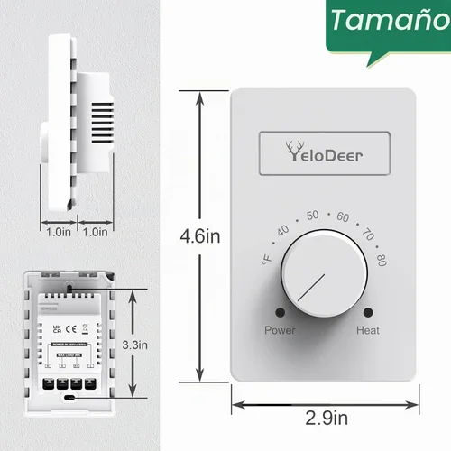 Vista 6 de Tensión Dual (110V-265V) Termostato de Calentador de Zócalo Eléctrico Manual de 4 Cables para el Hogar