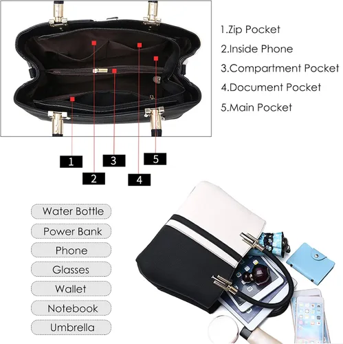 Vista 7 de FANDARE Elegante bolso de mano para mujer, impermeable, de piel sintética