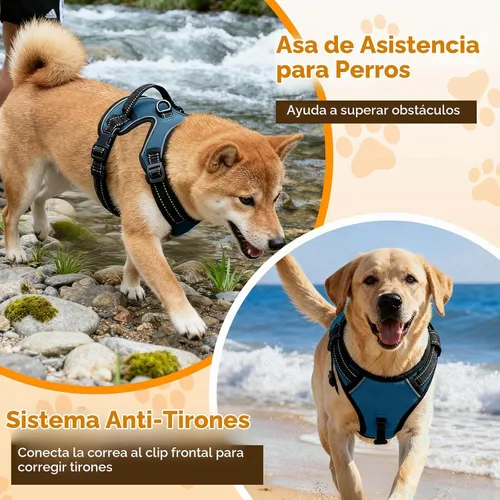 Vista 4 de Arnés para perro sin tirones, chaleco reflectante acolchado suave sin estrangulamiento, con clip frontal y asa superior, 2 hebillas de liberación