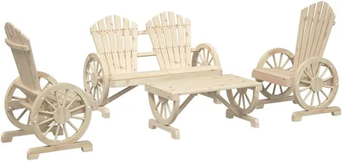 Vista 2 de Natural Farmhouse - Juego de muebles de patio de madera marrón de 4 piezas para jardín, balcón y terraza