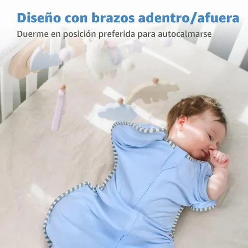 Vista 2 de Saco de dormir de transición para bebé de 0-3 meses con brazos hacia arriba, cremallera de 2 vías, 100% algodón, brazos adentro/afuera, 0.8 Tog