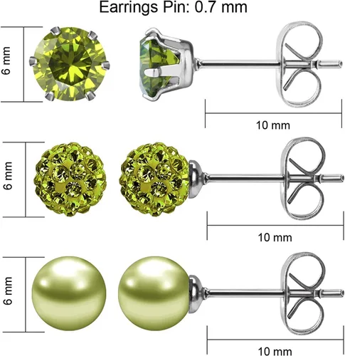 Vista 46 de JewelrieShop - Juego de aretes de tuerca de acero inoxidable con circonitas cúbicas y perlas de imitación, 3 pares de 0.236 in