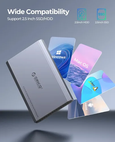 Vista 5 de ORICO Carcasa de Disco Duro USB C de Aluminio para SSD/HDD SATA de 2.5 Pulgadas, Cable USB 3.2 GEN 2 USB C a USB A/C 2 en 1, Soporta macOS Windows