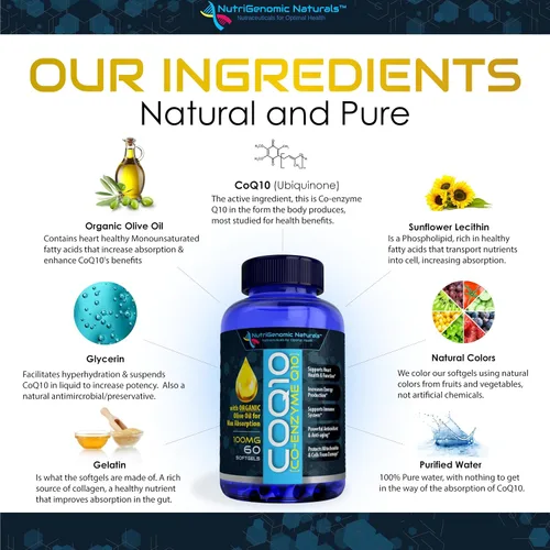 Vista 3 de CoQ10, coenzima Q10, mayor absorción con aceite de oliva orgánico, 100 mg, 60 cápsulas blandas, ubiquinona, ubiquinol, apoya la salud del corazón