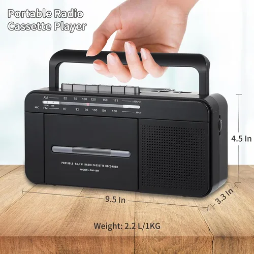Vista 6 de SEMIER Boombox - Grabadora de cinta de casete de conversión MP3, radio AM FM, convertidor digital de casete a MP3, grabación USB, micrófono