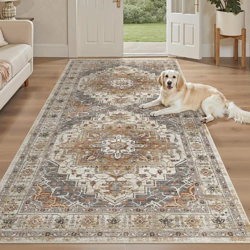 Vista 173 de Madane Alfombra lavable de 2 x 3 pies, alfombra de entrada pequeña, antideslizante, vintage, para entrada interior, alfombra de pelo bajo