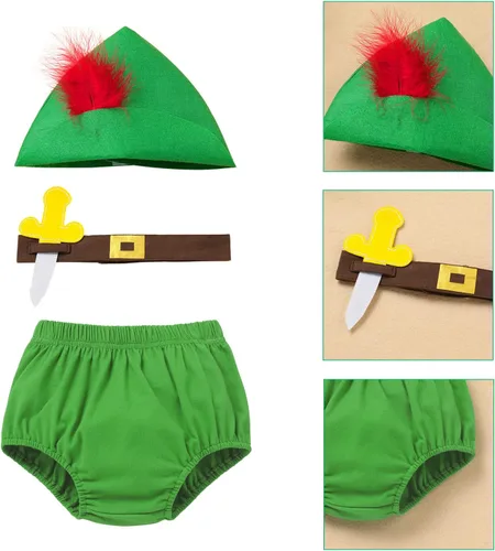 Vista 6 de IBTOM CASTLE Traje de 1 Navidad para bebé, niña, niño, falda con tirantes, sombrero, cuello o pantalones, pajarita, sombrero de Papá Noel, elfo