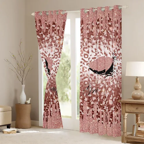 Vista 3 de Cortinas de pestañas femeninas con estampado de animales, cortinas y cortinas de lujo estilo princesa, 76 pulgadas de ancho x 45 pulgadas de largo