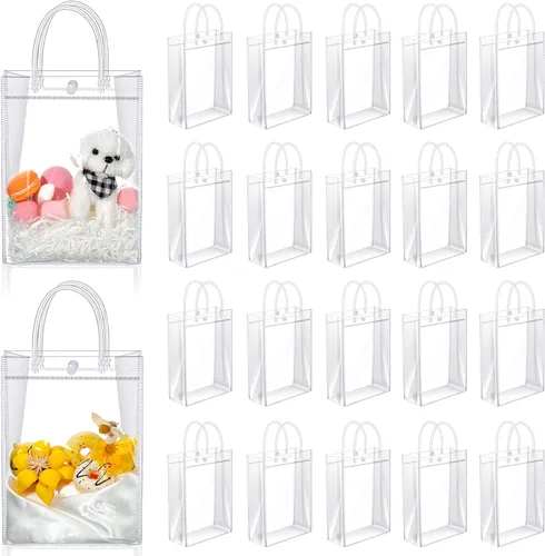 Vista 7 de Saintrygo Bolsas de regalo de PVC transparente con asas, bolsas de plástico reutilizables para compras transparentes para fiestas de Navidad, bodas