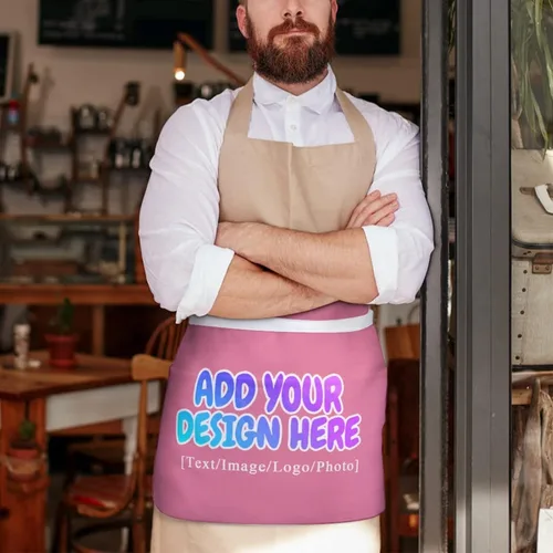 Vista 135 de AXKEUDO Delantal personalizado con bolsillos, delantales de cintura para camarera para cocinar en casa, restaurante, servir trabajo