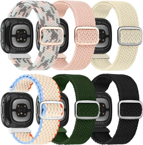 Vista 9 de Paquete de 6 bandas elásticas de nailon compatibles con Fitbit Versa 4 / Fitbit Sense 2 / Fitbit Versa 3 / Fitbit Sense, correas de repuesto