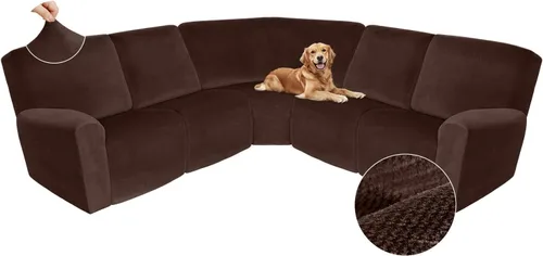 Vista 537 de Arfntevss Fundas de sofá seccional reclinable de terciopelo, Funda de sofá seccional de esquina para sofá reclinable, Funda elástica suave