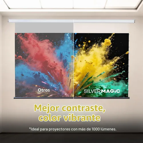 Vista 4 de ALR - Pantalla de proyector motorizada tensada por SilverMagic – Pantalla gris tensada con pestañas y diseño moderno con carcasa de aluminio blanco