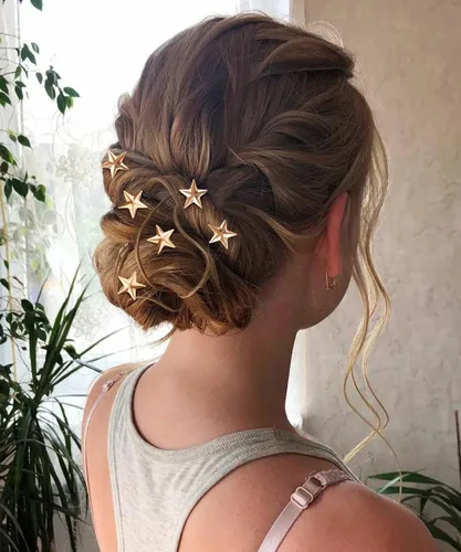 Vista 7 de 20 pinzas para el cabello de estrella, pinzas de pelo en espiral de estrella dorada, horquillas de novia, pinzas trenzadas vintage para boda