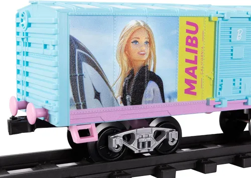 Vista 14 de Lionel Mattel Barbie - Juego de tren de juguete con control remoto, locomotora, vagones de tren y pista con sonidos auténticos de tren, luces