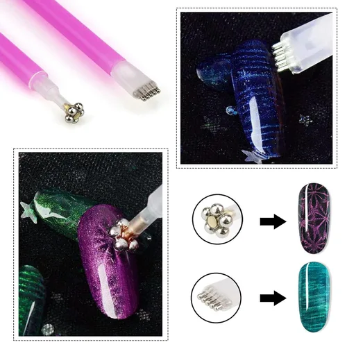 Vista 6 de 13 piezas de imanes para uñas con efecto ojo de gato, súper imanes magnéticos para uñas, imanes de gel para uñas con efecto ojo de gato 3D, varita