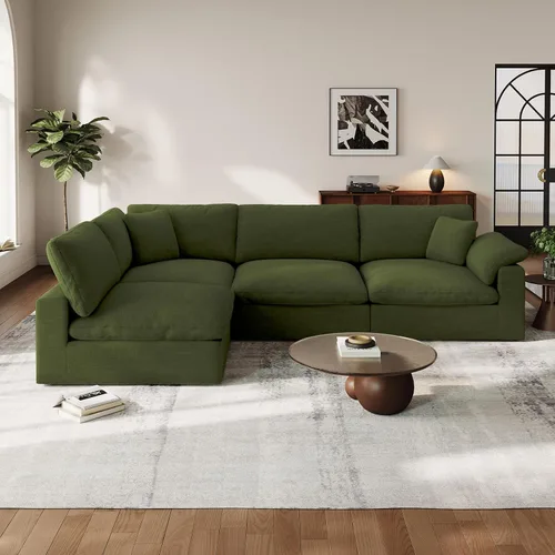 Vista 30 de Sofá modular Cloud para sala de estar, sofás de mezcla de lino en forma de L, modernos sofás de nube de asiento profundo, sofás seccionales Beige