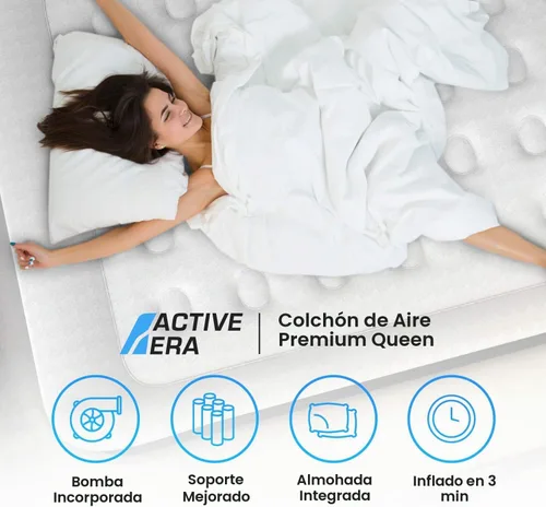 Vista 2 de Active Era Colchón de aire Queen prémium de 20 pulgadas con bomba integrada, almohada elevada, resistente a pinchazos, parte superior suave