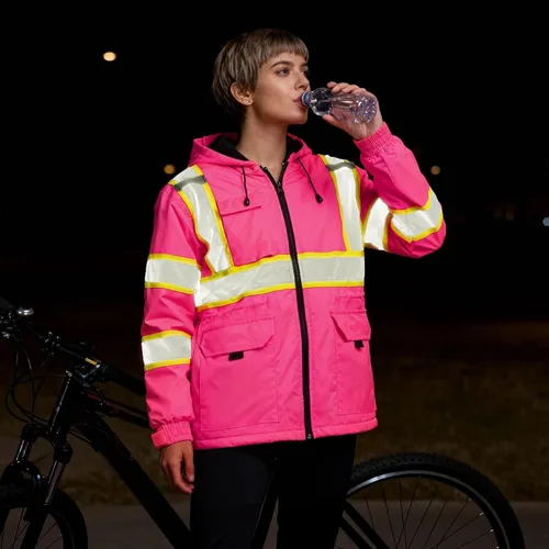 Vista 2 de Chaqueta de seguridad de alta visibilidad ANSI/ISEA Chaqueta reflectante estándar con bolsillo y cremallera