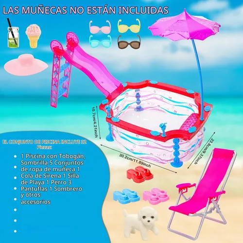 Vista 2 de Conjunto de juego de piscina de muñeca de niña de 11.5 pulgadas