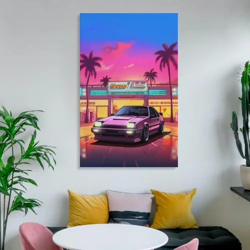 Vista 6 de Ae86 - Póster de neón Synthwave Retro JDM para automóvil, póster e impresiones de arte de pared, pintura colgante para dormitorio, aula, dormitorio