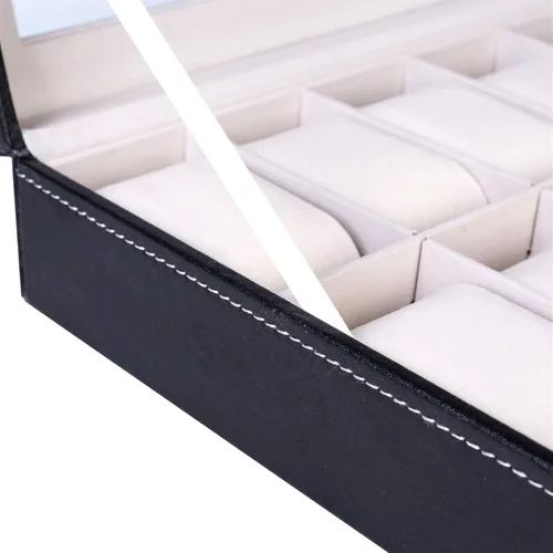 Vista 4 de Estuche de exhibición de joyas y relojes, organizador de caja de reloj de cuero de alta calidad, caja de almacenamiento para hombres y mujeres