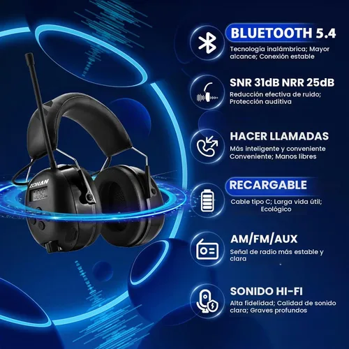 Vista 2 de ZOHAN AM/FM Radio Headphone with Digital Display,Ear Protection Noise Reduction Earmuffs,Comfortable Hearing Protector Negro