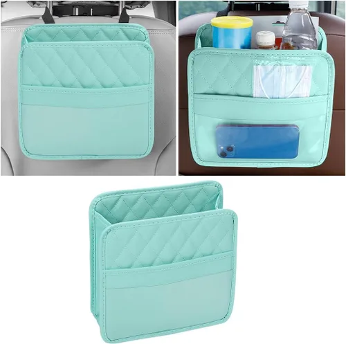 Vista 17 de Mandark Organizador de respaldo de asiento de automóvil, cuero PU, bolsillo de almacenamiento colgante para asiento trasero del vehículo, accesorios